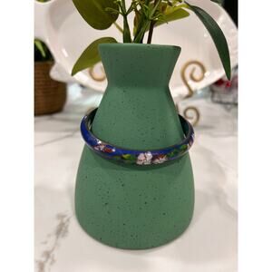 Vintage Cloisonné Enamel Bangle Bracelet – Blue Floral Chinese Style Jewelry